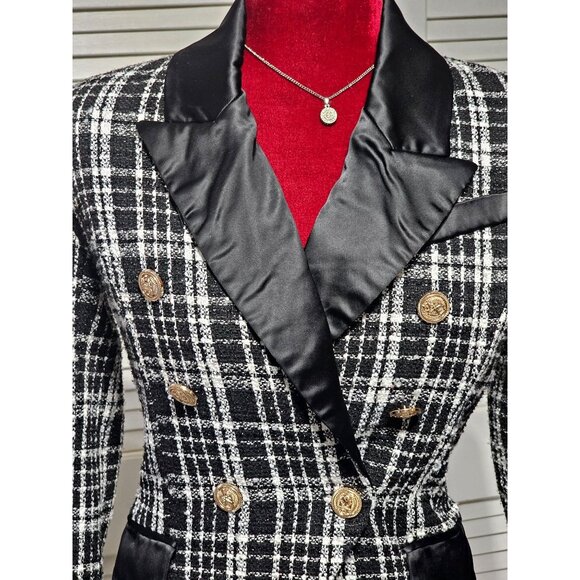 Rachel Parcell Women's Plaid Tweed Double Breasted Satin Lapel Blazer Sz 4 3151 - Picture 10 of 16